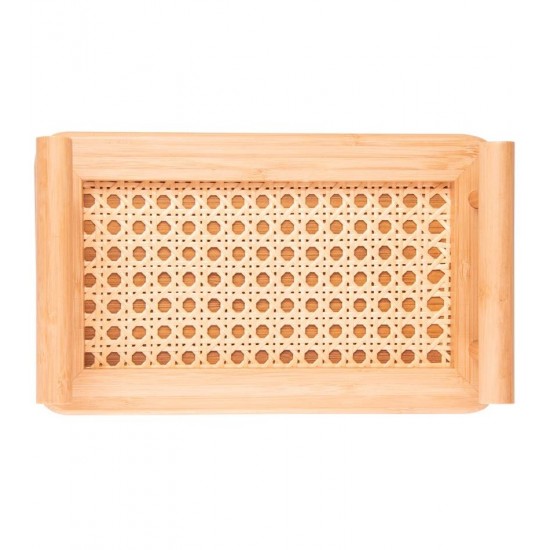 Bandeja 25x15x6cm De Bambu Com Alças E Fundo Em Treliça